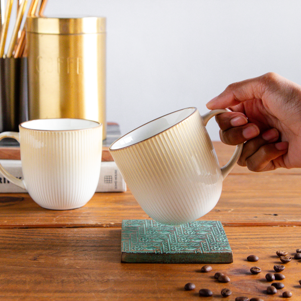 Aura Lines Golden Hue Coffee Mug (Set of 2) – 350 ml 350ml