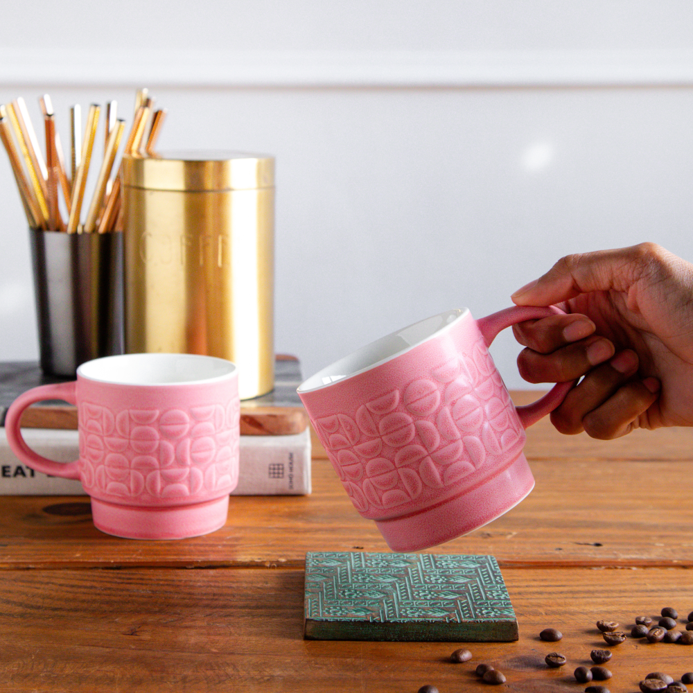 TerraCraft Collection Dusky Rose Mug  – 380 ml ( Set of 2, Pink ) 380ml