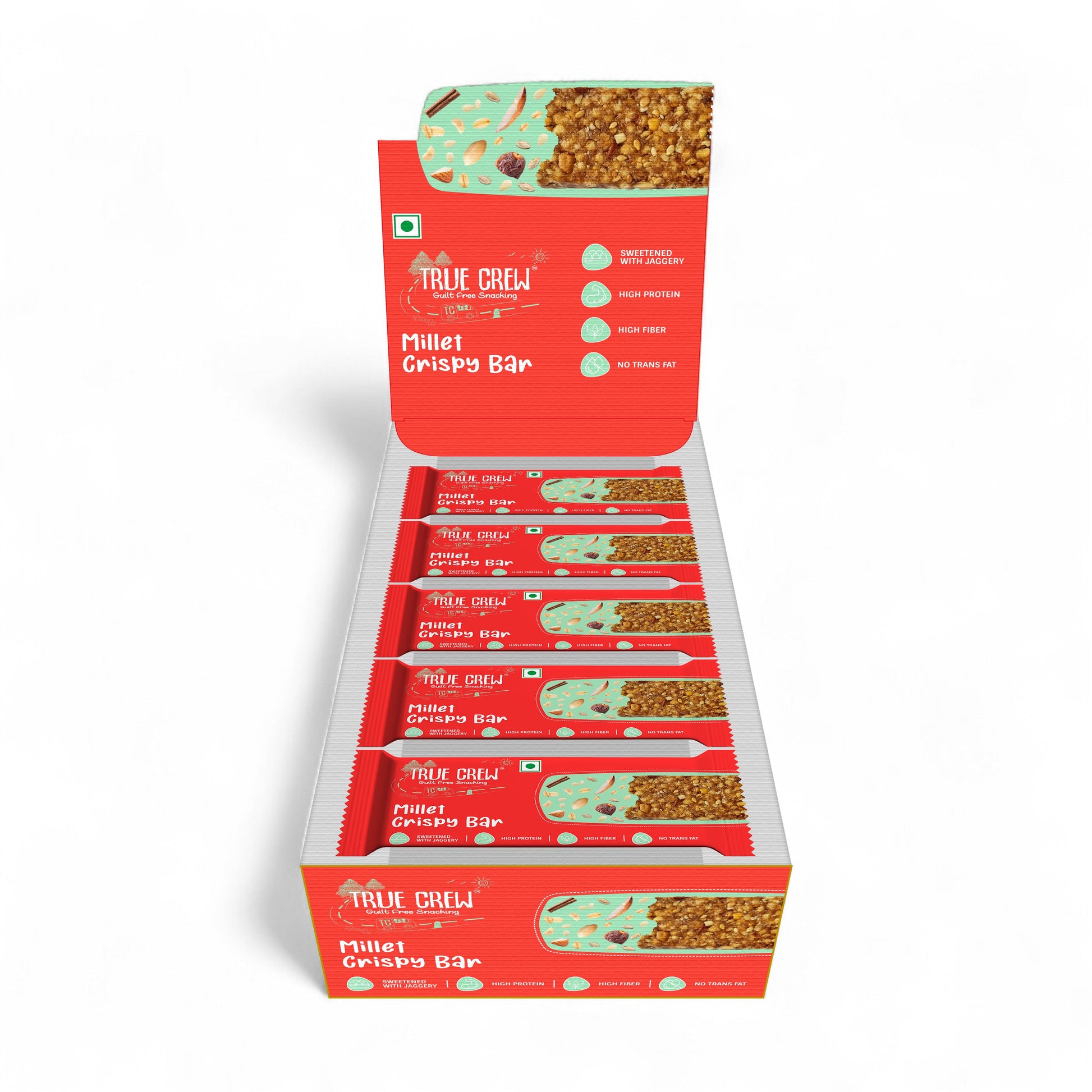 TRUE CREW - Millet Crispy Bar, 25 g Each (Pack of 10) 25gx10