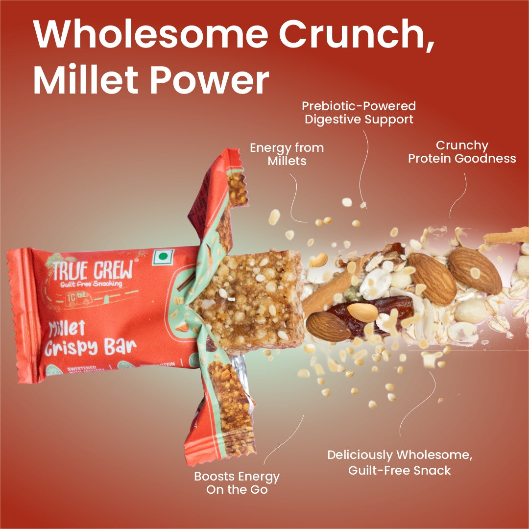 TRUE CREW - Millet Crispy Bar, 25 g Each (Pack of 10) 25gx10