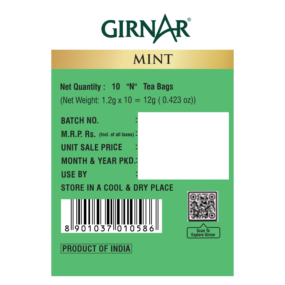 Green Tea Bags - Mint 10 Tea Bags