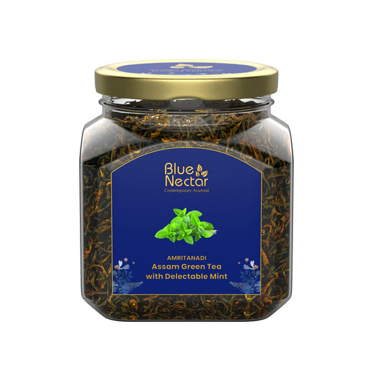 Mint Green Tea for Refreshment | Air-Tight Glass Jar with Free Tea Infuser (50 g + 15 g Free | 33 cups) 50g