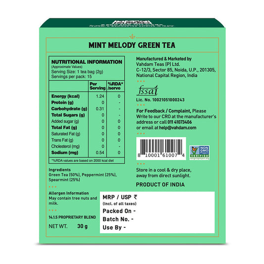 【VAHDAM】 Mint Melody Green Tea, 15 Count｜ミント メロディー グリーンティー｜15 Count