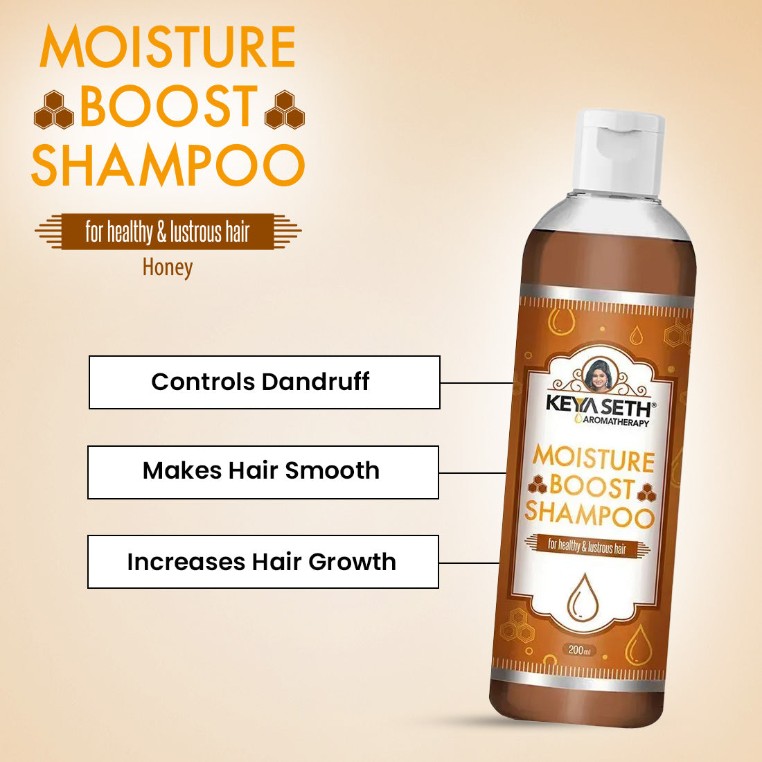 Moisture Boost Shampoo for Dry Dull Frizzy Hair- Makes Hair Shine, Soft, Smooth & Silky with Honey, Milk Protein, Pro -Vitamin B5 for Men & Women 200ml x 2