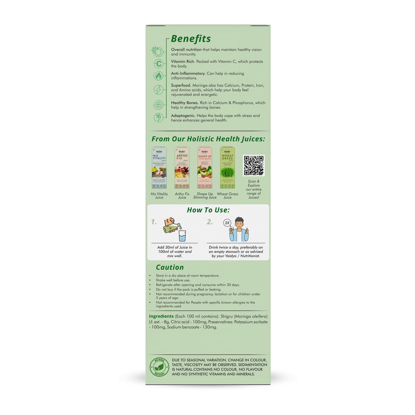 Moringa Juice - Powerhouse Of Nutrients | Superfood, Rich In Vitamin A,C,B, Calcium, Iron And Antioxidants, Blood Purifier | 1 L 1L