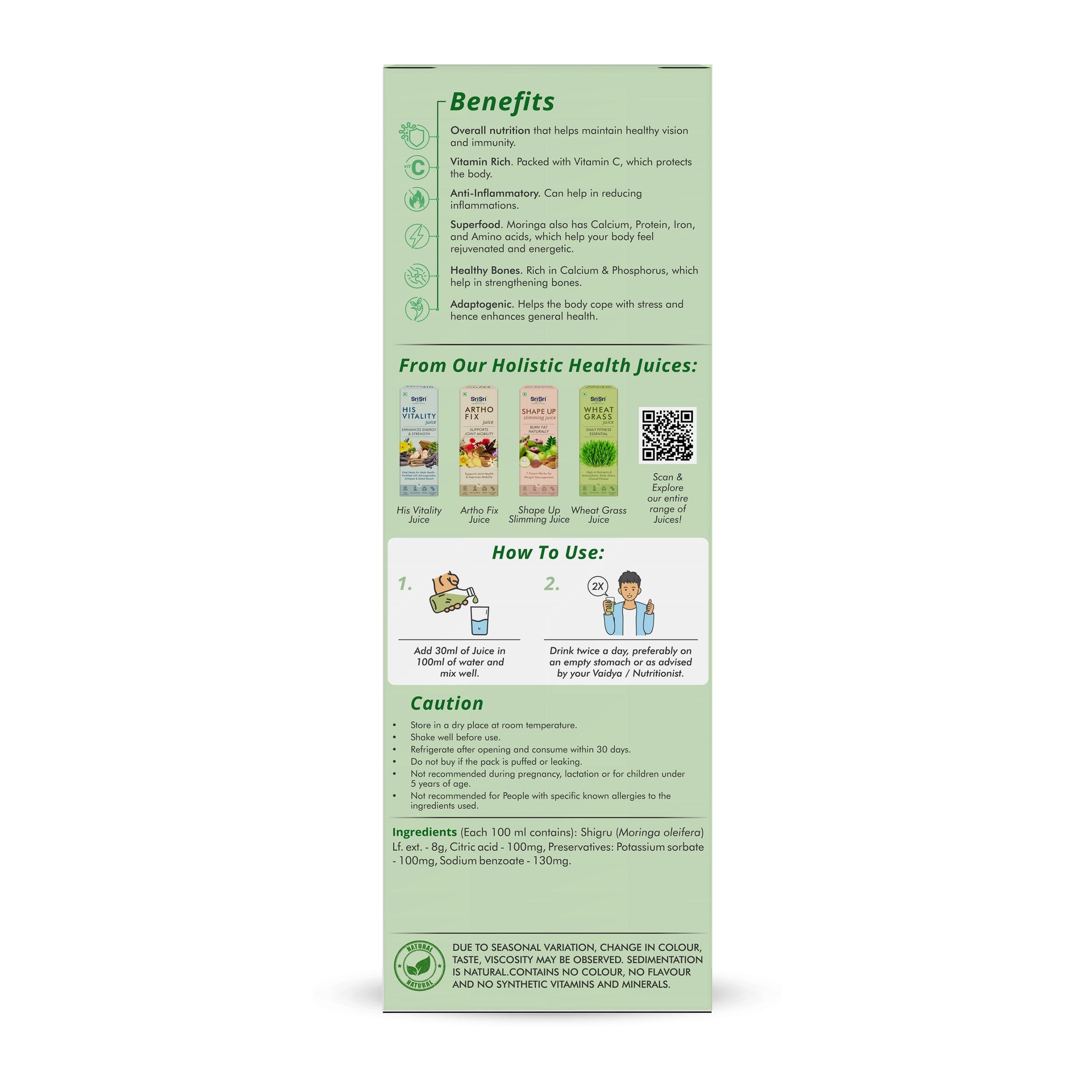 Moringa Juice - Powerhouse Of Nutrients | Superfood, Rich In Vitamin A,C,B, Calcium, Iron And Antioxidants, Blood Purifier | 1 L 1L