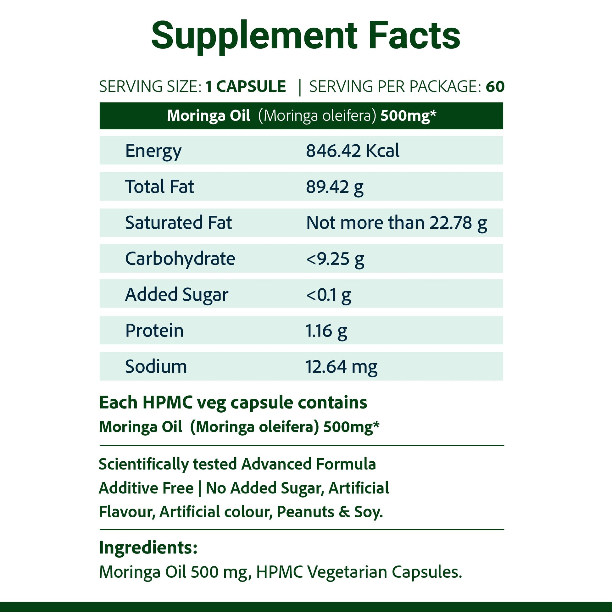 SupaSupp Moringa Oil Super Food Extract | Best Plant Source Of Vitamins & Minerals For All Round Health, Rejuvenation And Fitness | Health Supplement | 60 Veg Cap, 500 mg 500mg