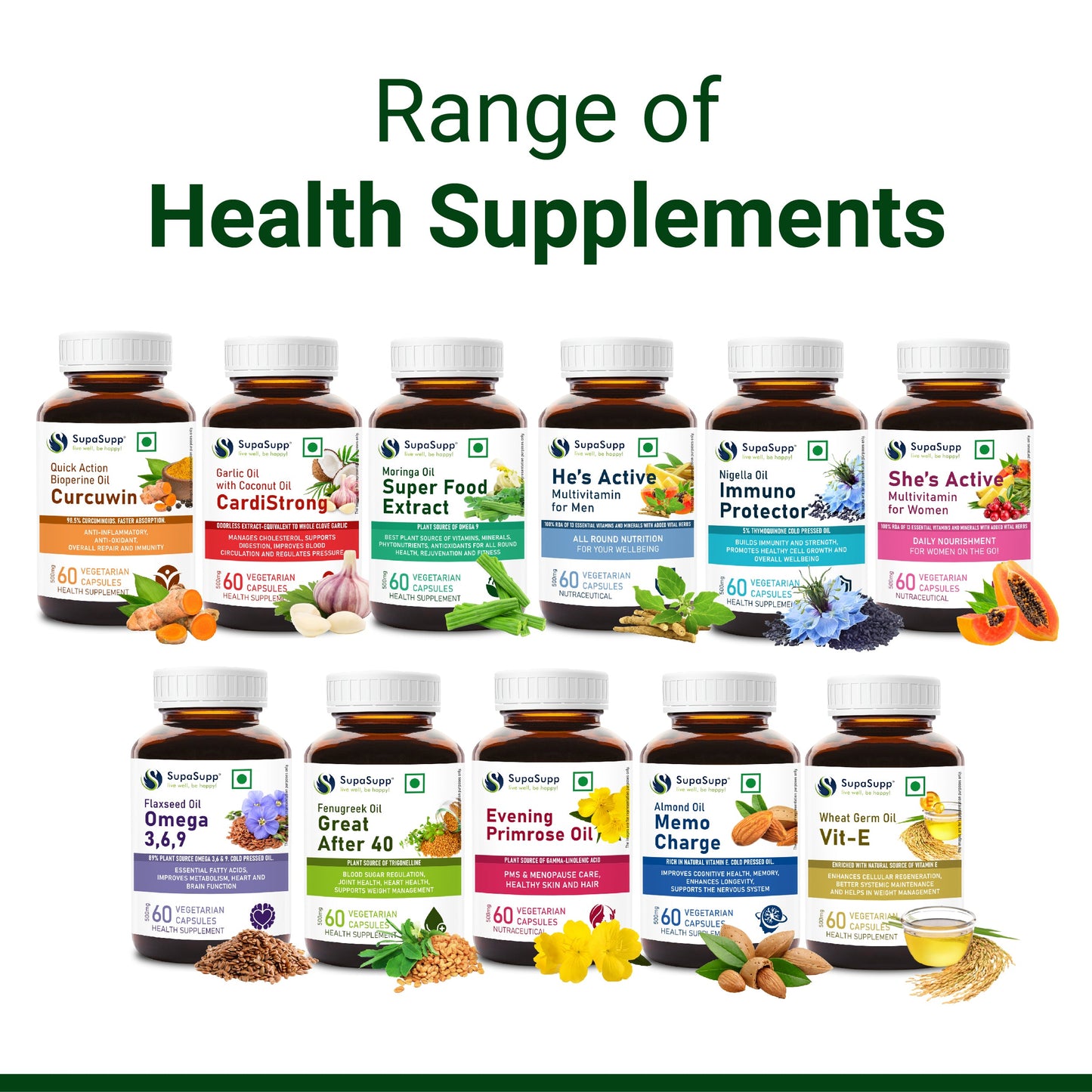 SupaSupp Moringa Oil Super Food Extract | Best Plant Source Of Vitamins & Minerals For All Round Health, Rejuvenation And Fitness | Health Supplement | 60 Veg Cap, 500 mg 500mg
