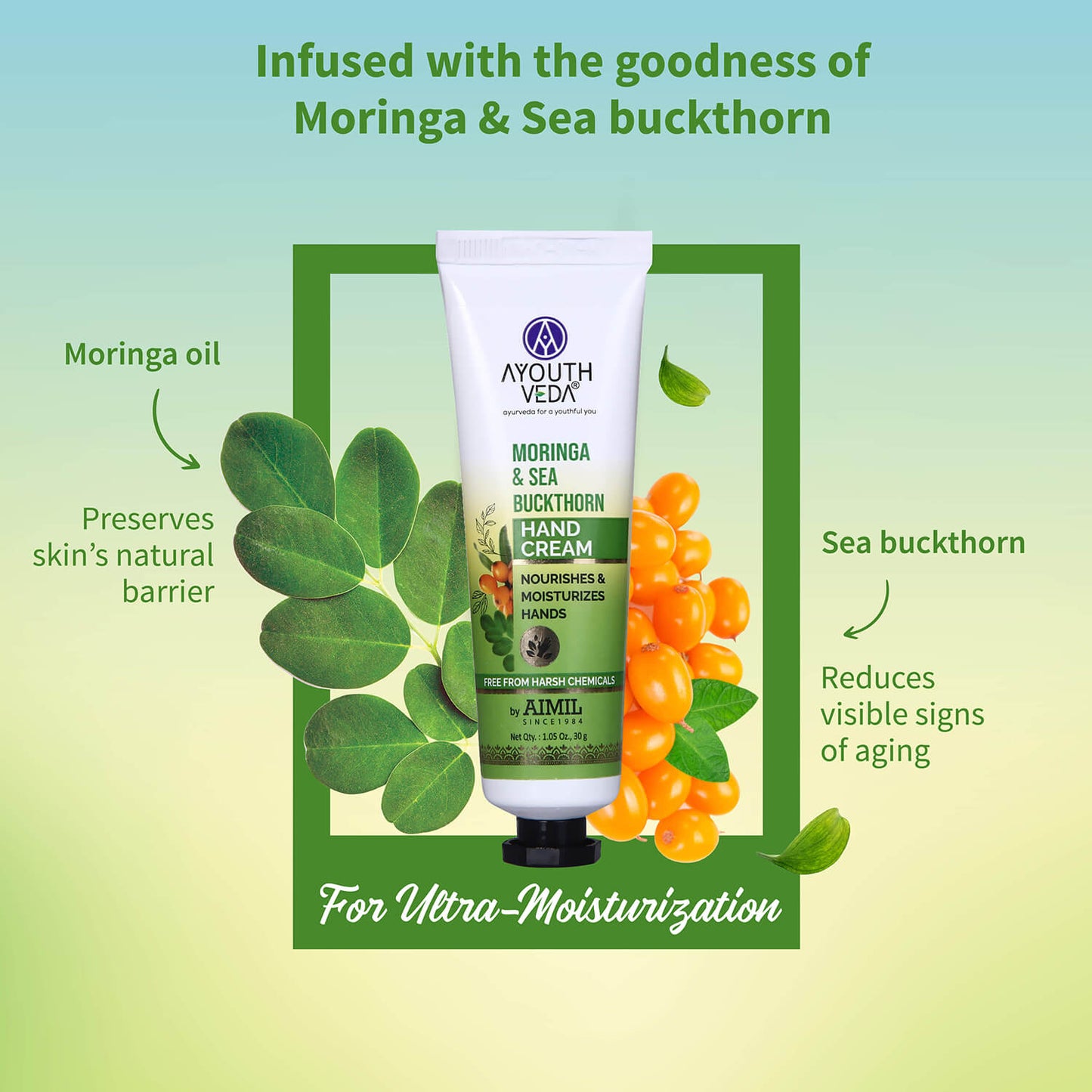Moringa & Sea Buckthorn Hand Cream | Ultra-Moisturizing & Fast-Absorbing | Nourishes, Softens & Protects Hands | 30 g 30g