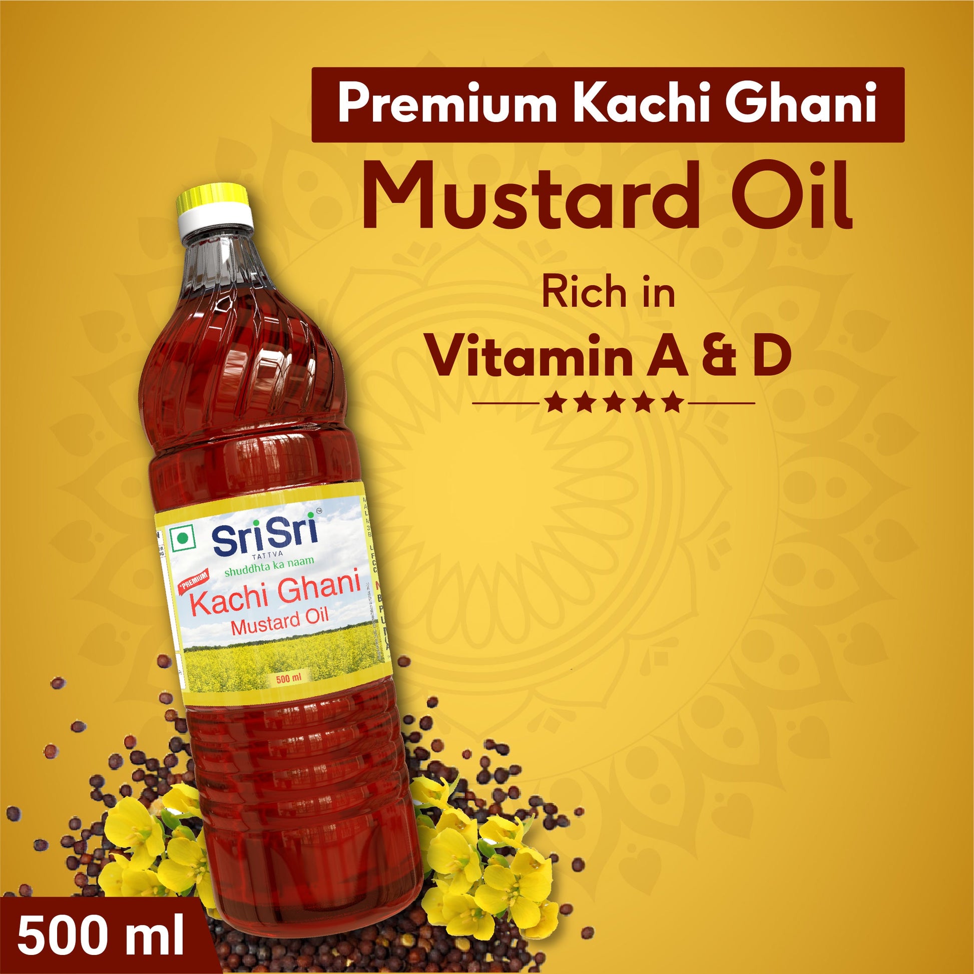 Premium Kachi Ghani Mustard Oil Bottle, 500 ml 500ml
