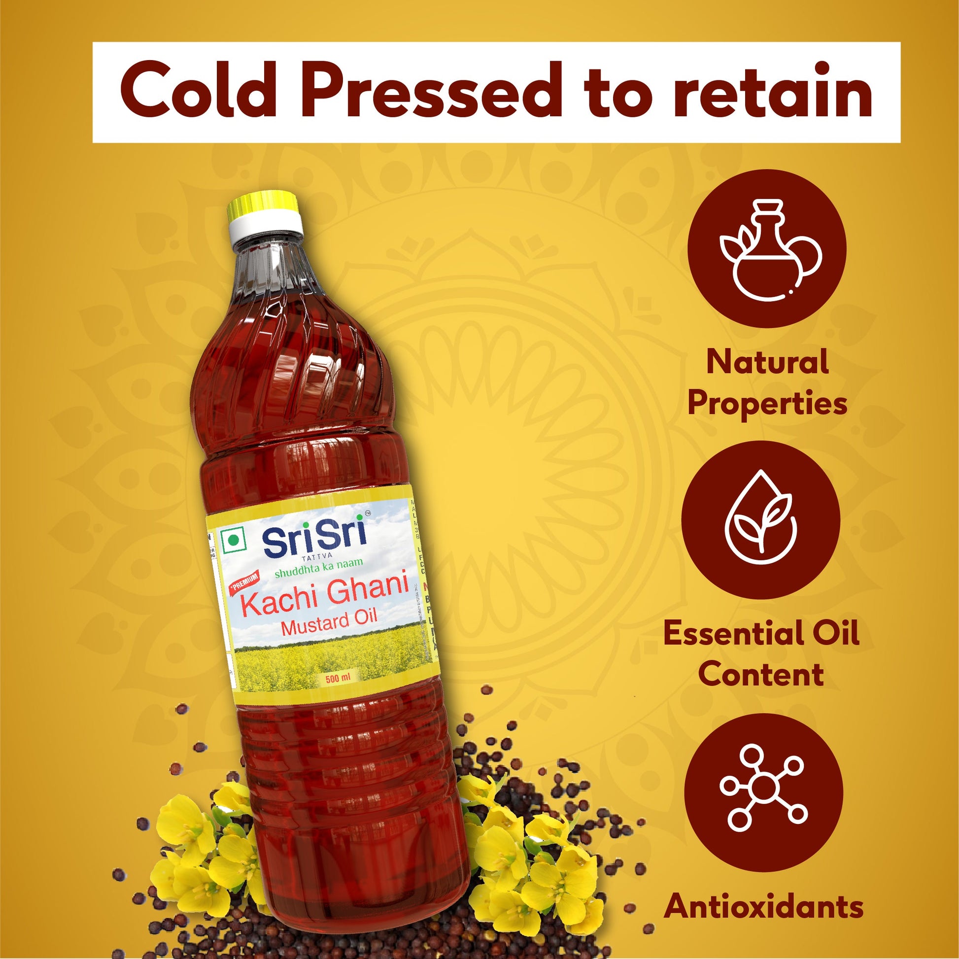 Premium Kachi Ghani Mustard Oil Bottle, 500 ml 500ml