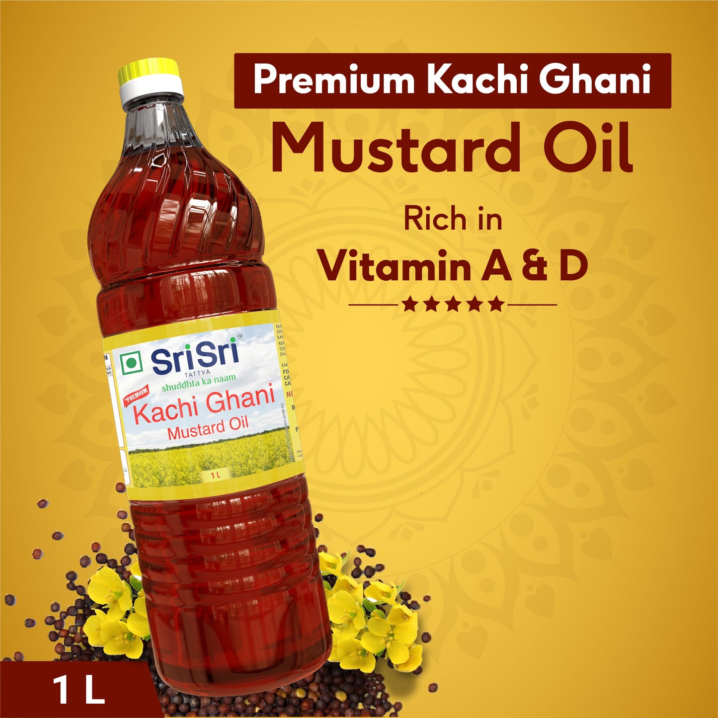Premium Kachi Ghani Mustard Oil Bottle, 1 L 1L