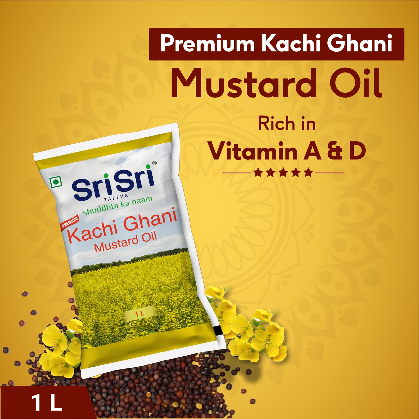 Premium Kachi Ghani Mustard Oil Pouch, 1 L 1L