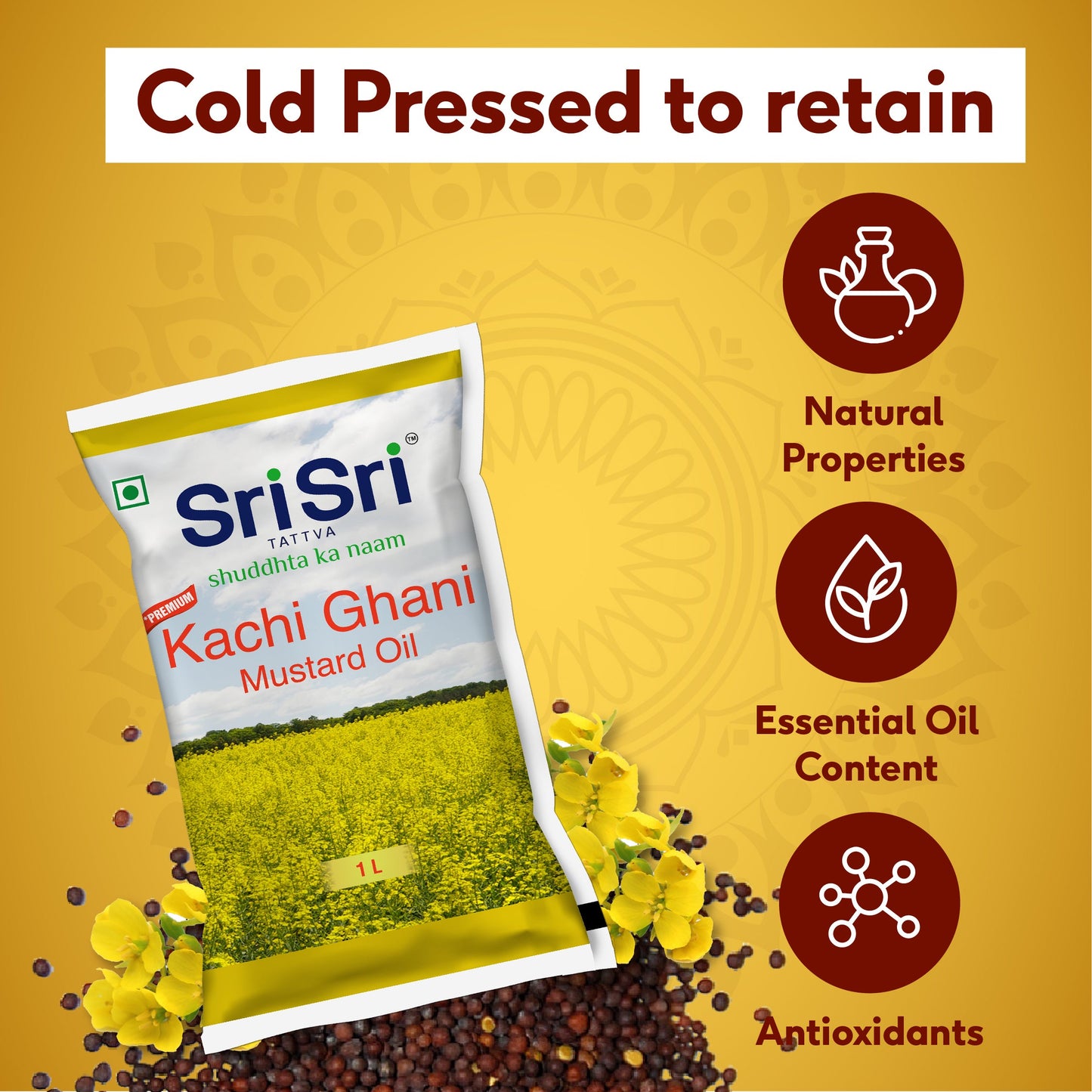 Premium Kachi Ghani Mustard Oil Pouch, 1 L 1L