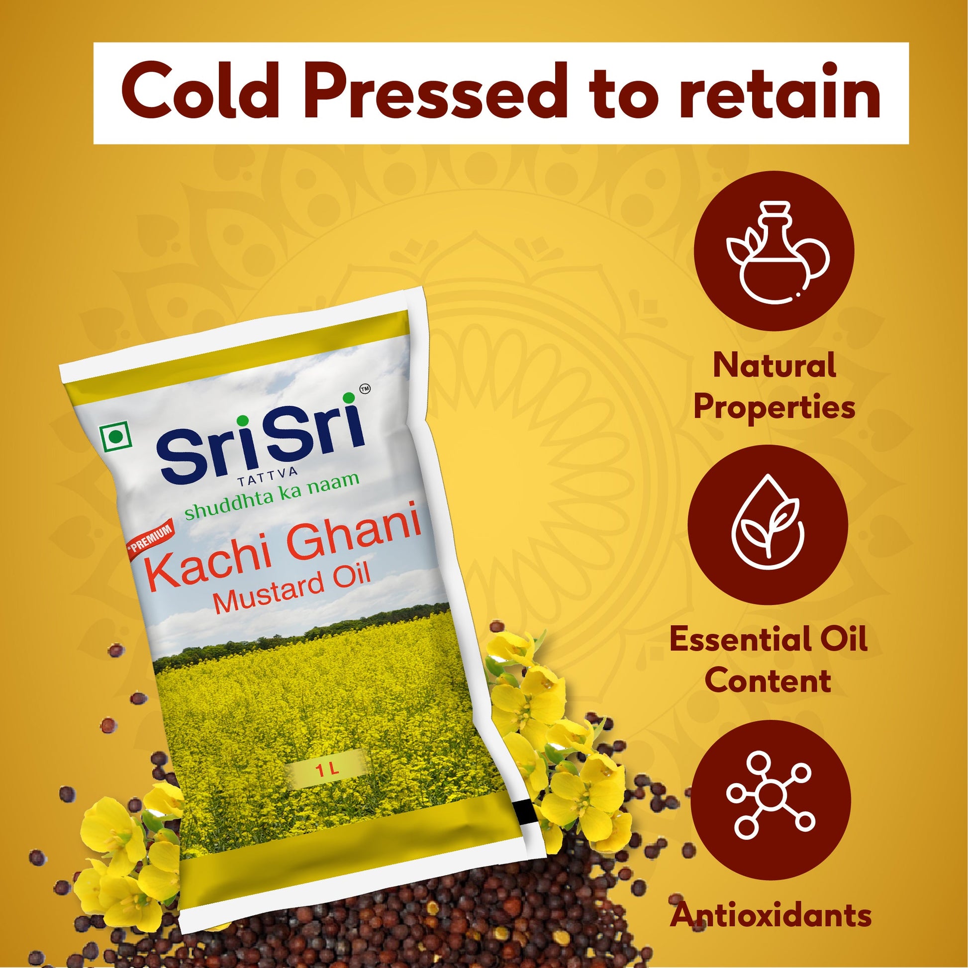 Premium Kachi Ghani Mustard Oil Pouch, 1 L 1L