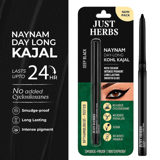 【Just Herbs】 Naynam Day-long Kohl Kajal – Deep Black| Cyclosiloxane-Free｜ナヤナム デイロング コールカジャル ディープブラック