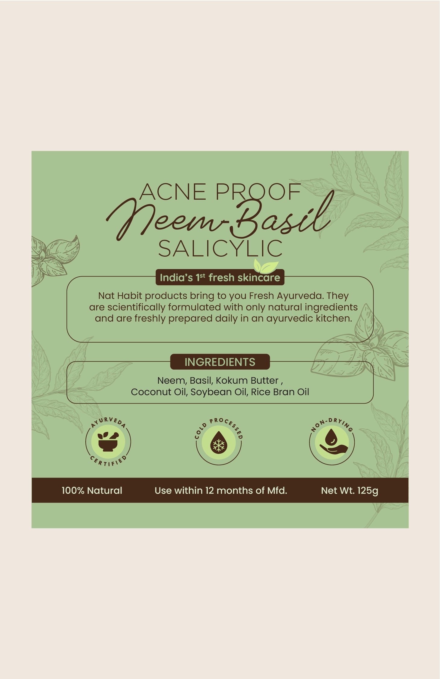 Cold Processed Acne-proof Neem-Basil Salicylic Soap 125g×6個