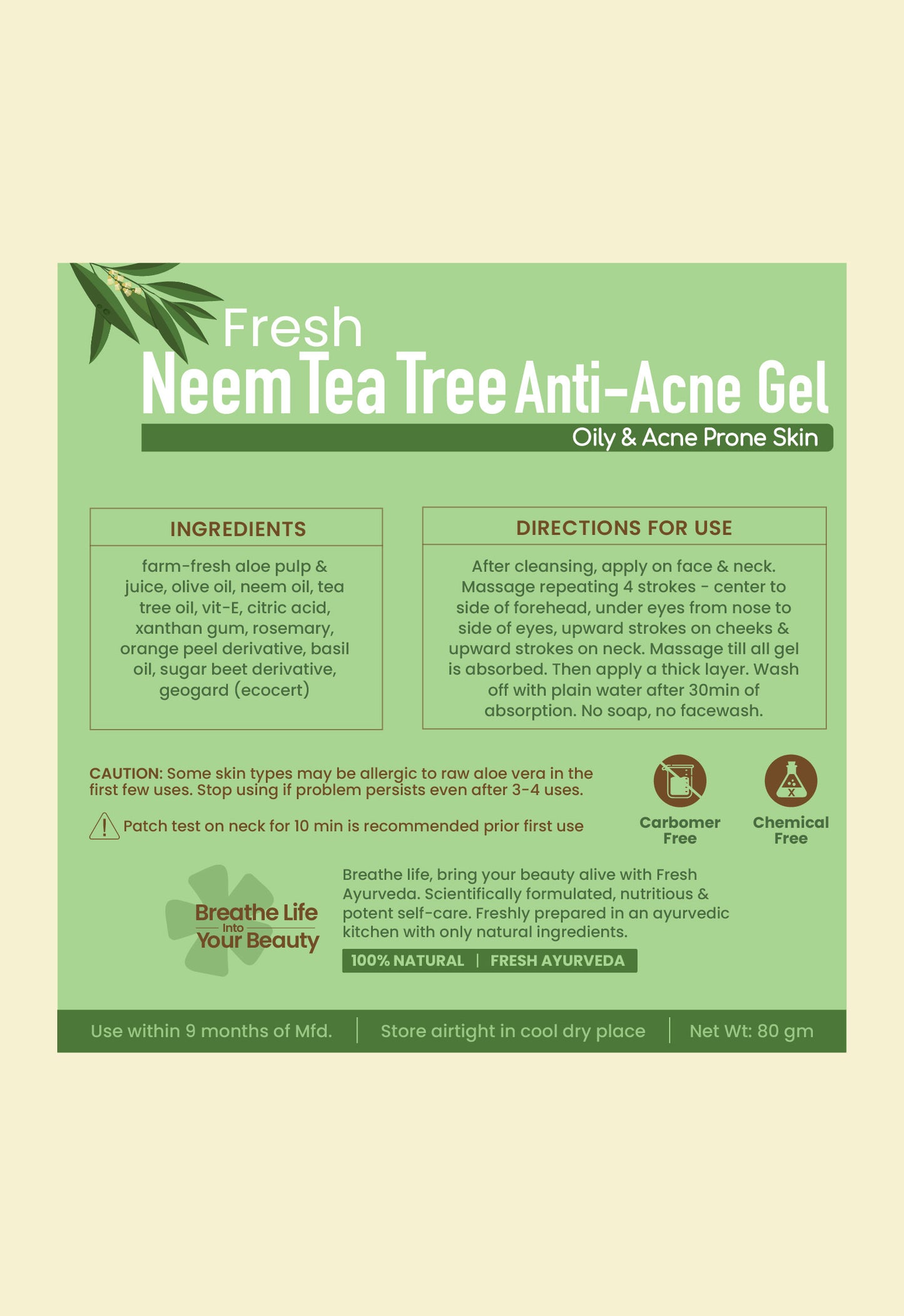 Fresh Neem TeaTree Anti-Acne Gel Face Pack 80g × 1個パック