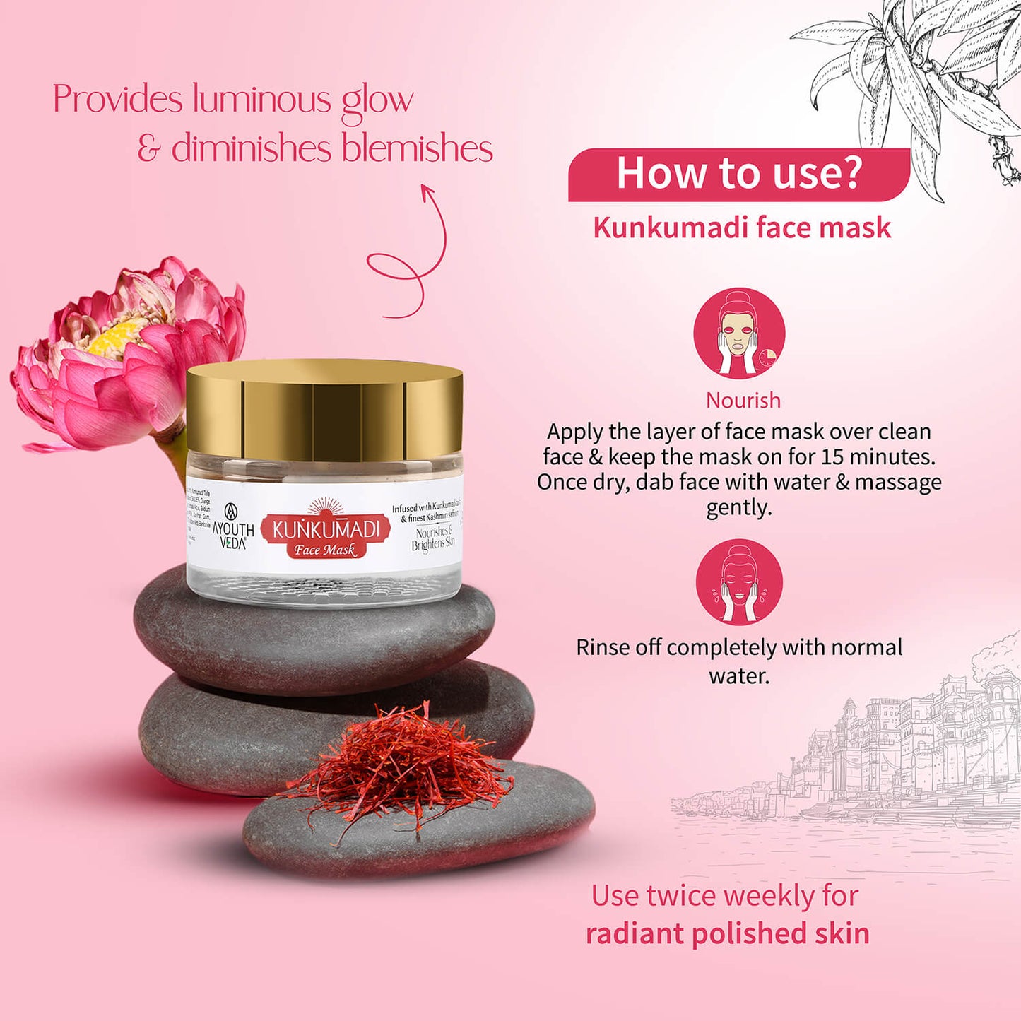 Kunkumadi Collection ( Kunkumadi Taila 30ml, Kunkumadi scrub 50g, Kunkumadi mask 50g ) 30ml