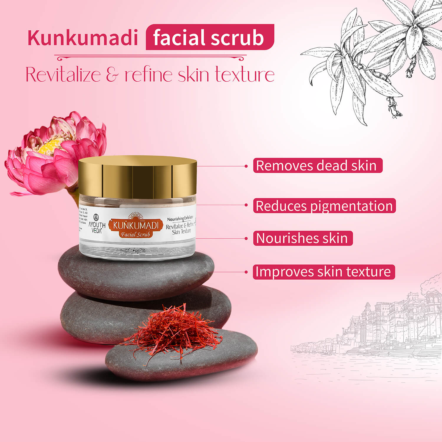 Kunkumadi Collection ( Kunkumadi Taila 30ml, Kunkumadi scrub 50g, Kunkumadi mask 50g ) 30ml