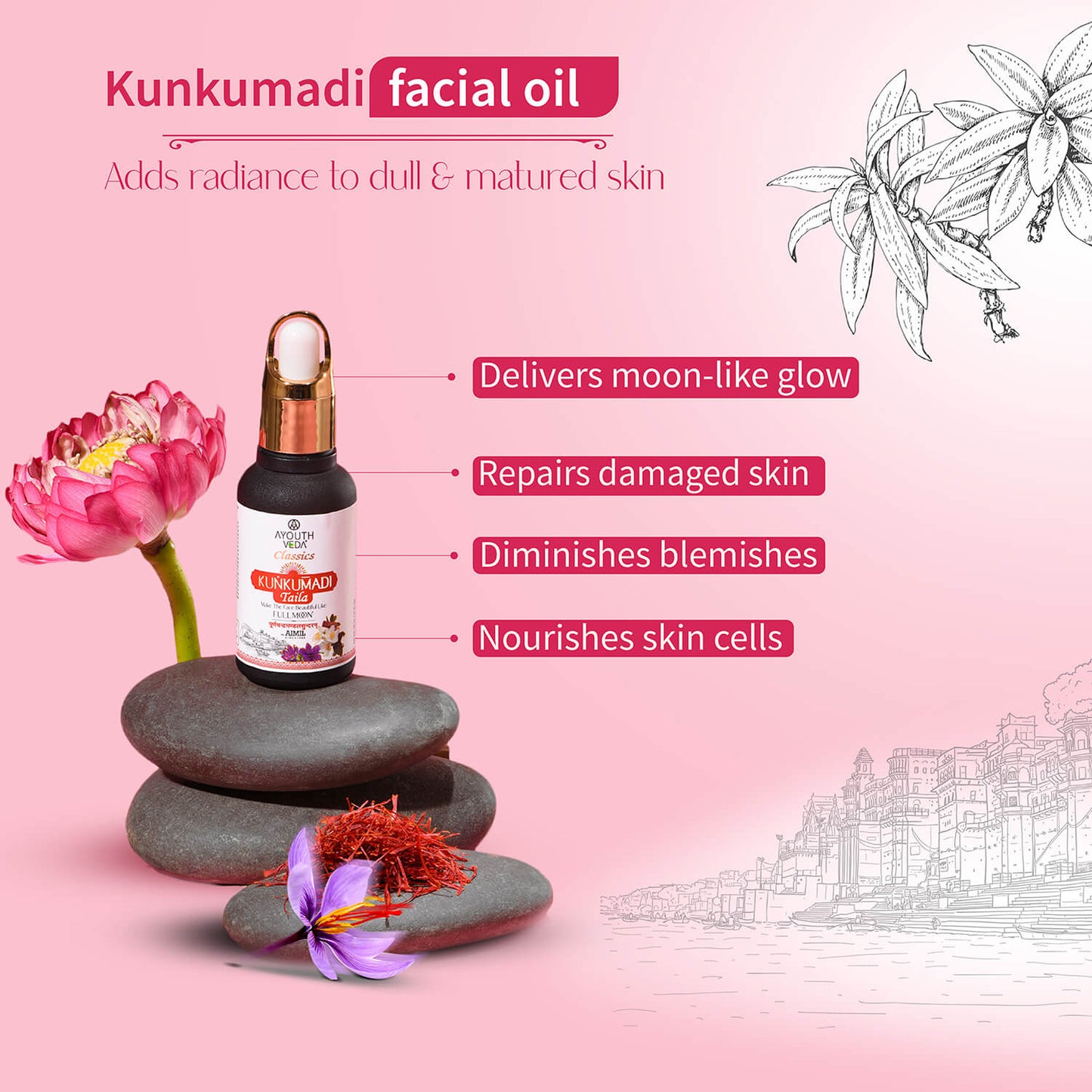 Kunkumadi Collection ( Kunkumadi Taila 30ml, Kunkumadi scrub 50g, Kunkumadi mask 50g ) 30ml