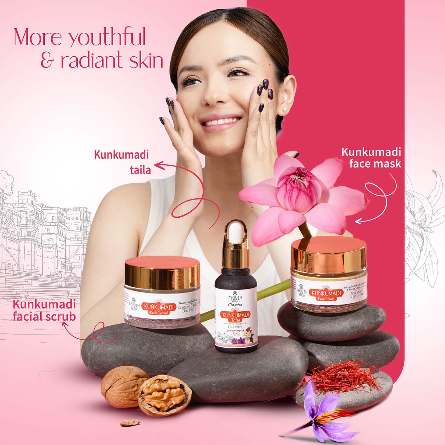 Kunkumadi Collection ( Kunkumadi Taila 30ml, Kunkumadi scrub 50g, Kunkumadi mask 50g ) 30ml