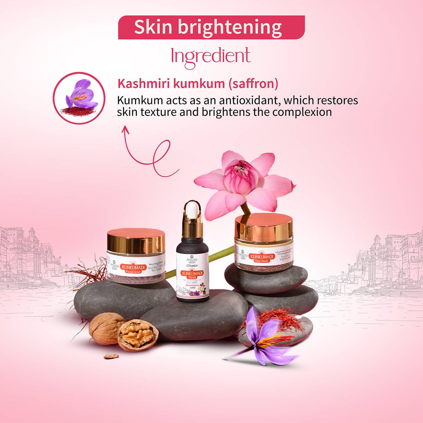 Kunkumadi Collection ( Kunkumadi Taila 30ml, Kunkumadi scrub 50g, Kunkumadi mask 50g ) 30ml