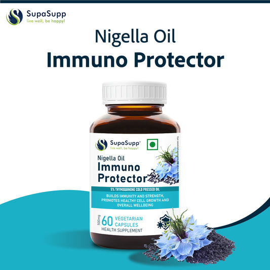 SupaSupp Nigella Oil Immuno Protector | Builds Immunity And Strength, Promotes Healthy Cell Growth And Overall Wellbeing | Health Supplement | 60 Veg Cap, 500 mg 500mg
