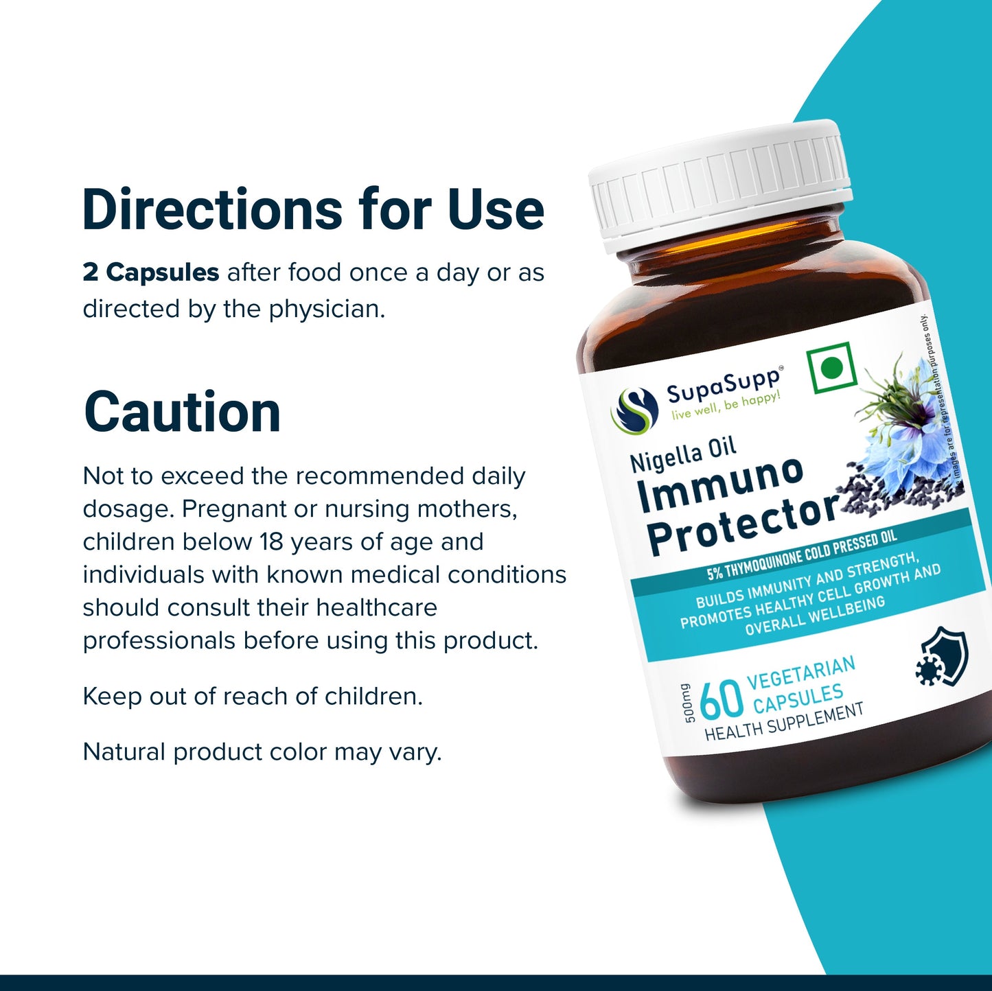 SupaSupp Nigella Oil Immuno Protector | Builds Immunity And Strength, Promotes Healthy Cell Growth And Overall Wellbeing | Health Supplement | 60 Veg Cap, 500 mg 500mg