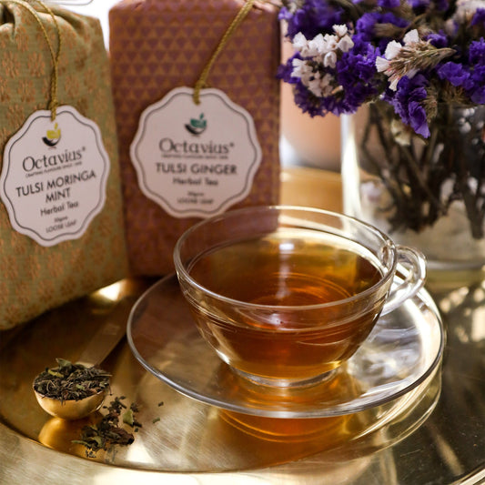 Assortment of 2 Caffeine Free Tisanes- Festive Collection (Tulsi Moringa Mint, Tulsi Ginger) 430g