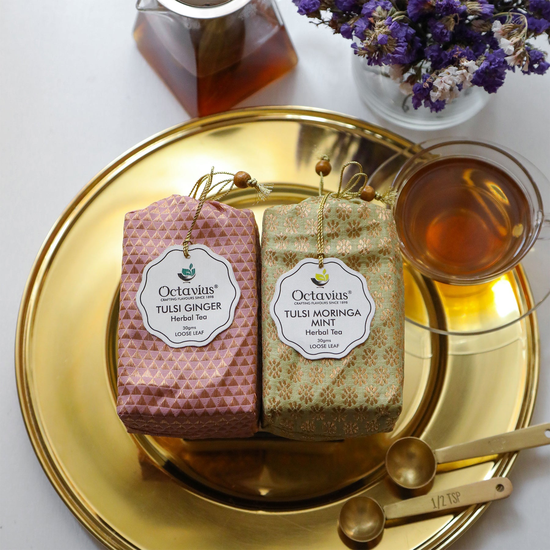 Assortment of 2 Caffeine Free Tisanes- Festive Collection (Tulsi Moringa Mint, Tulsi Ginger) 430g