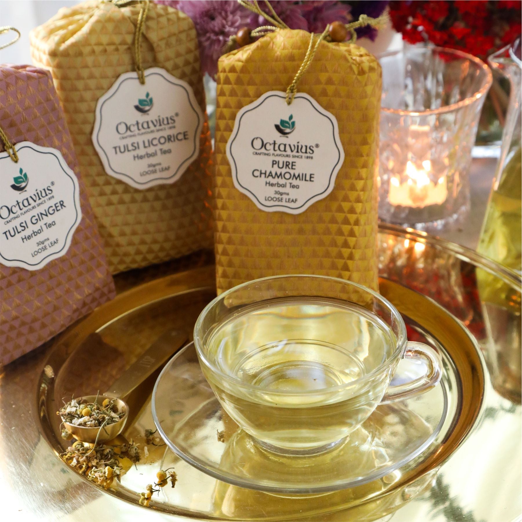 Wellness Caffeine Free Teas- Festive Range (Tulsi Ginger , Tulsi Licorice, Pure Chamomile) 260g