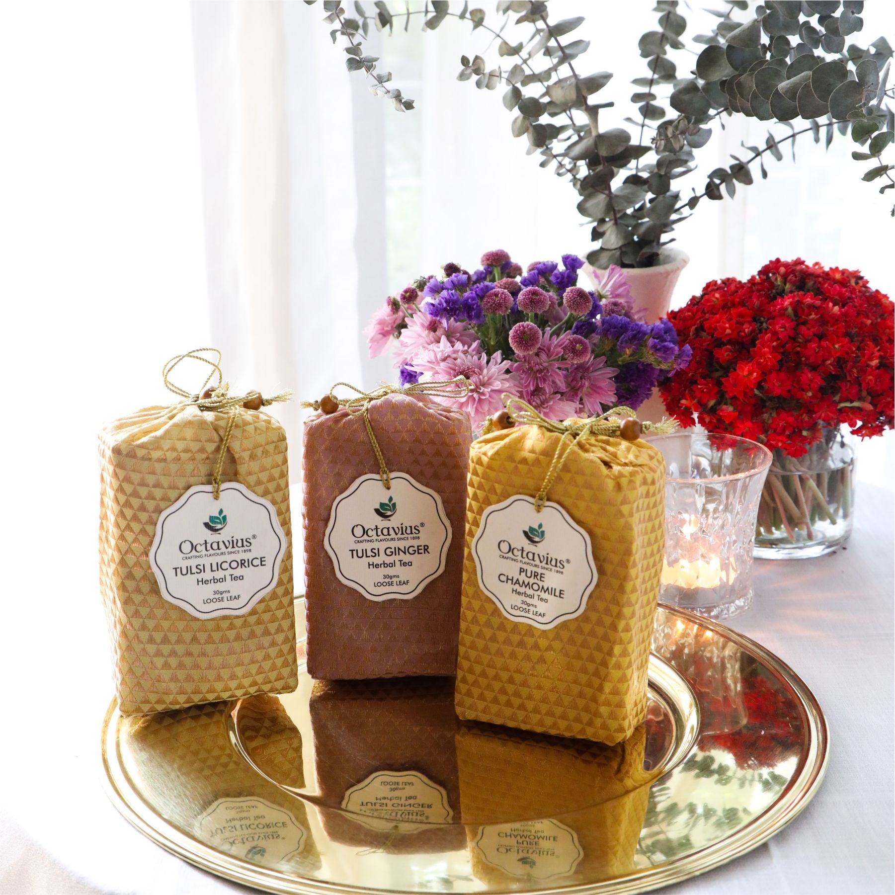 Wellness Caffeine Free Teas- Festive Range (Tulsi Ginger , Tulsi Licorice, Pure Chamomile) 260g