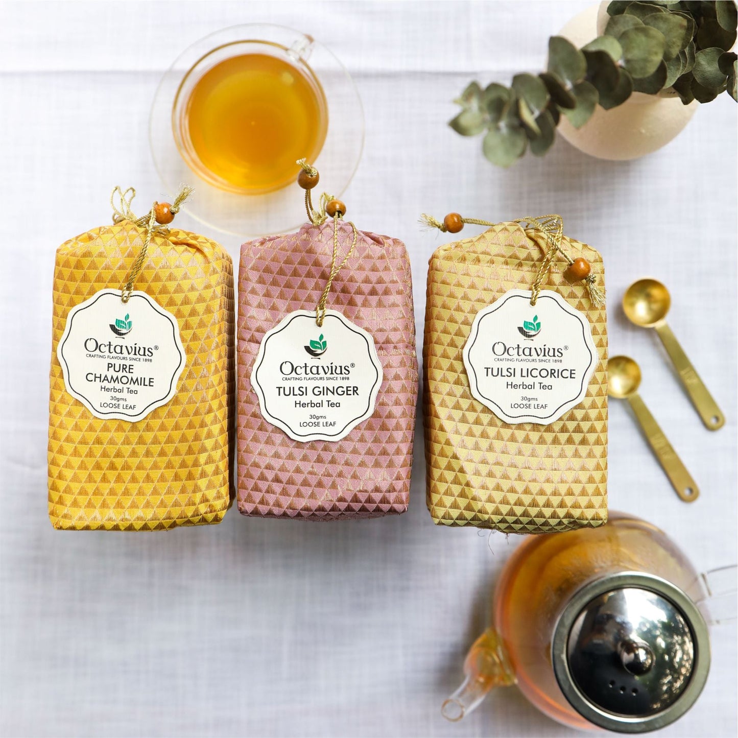 Wellness Caffeine Free Teas- Festive Range (Tulsi Ginger , Tulsi Licorice, Pure Chamomile) 260g