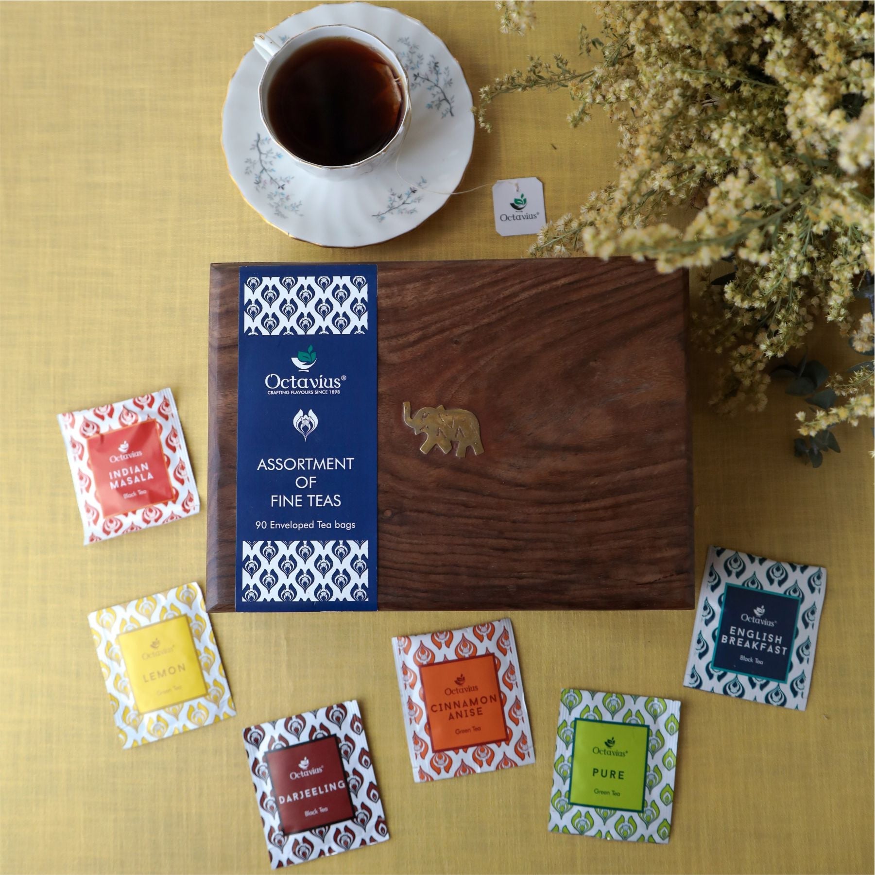 Assortment of Fine Teas- 90 Teabags in Sheesham Wood Box 90teabags