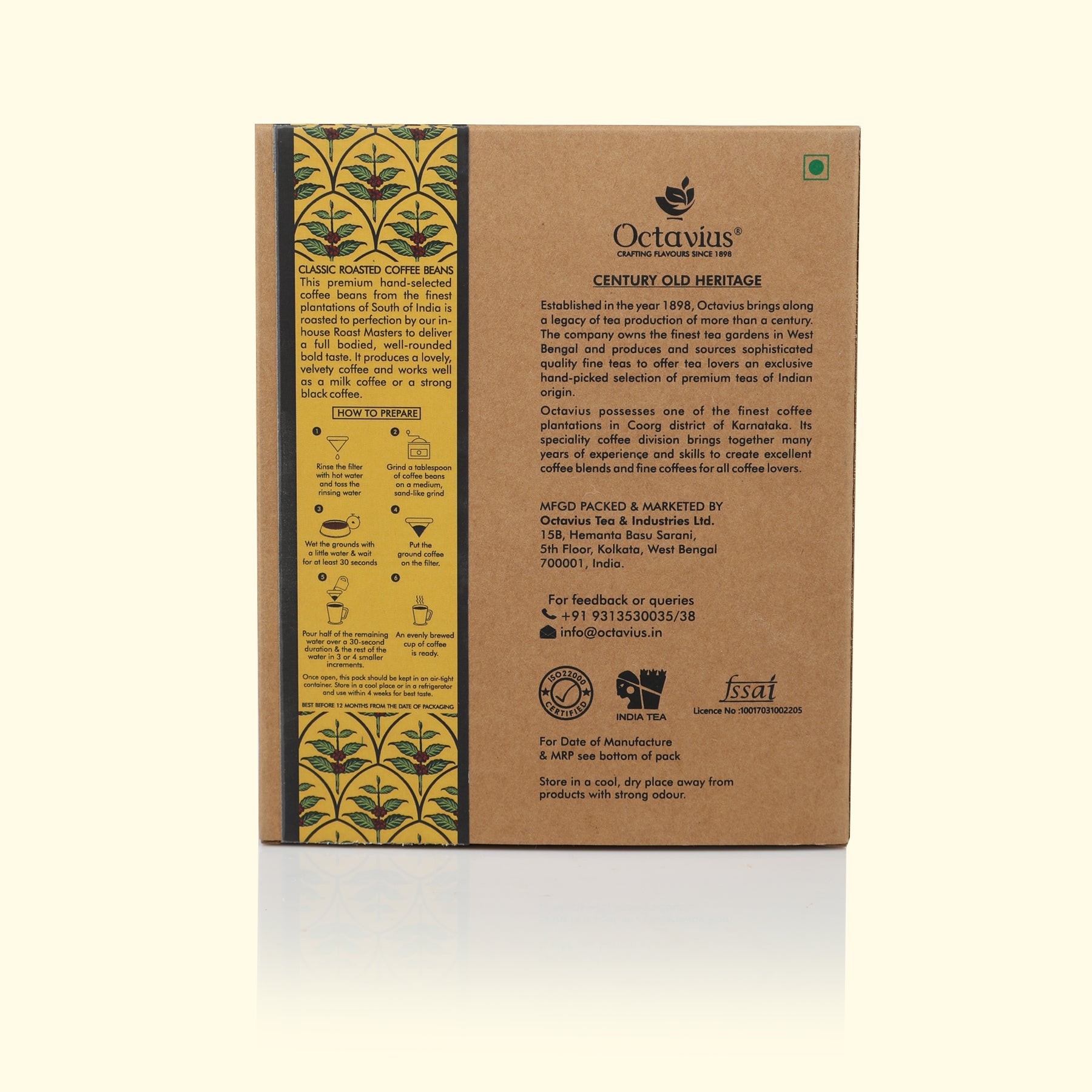 Roasted Coffee Beans in Kraft box - 250 grams 250g