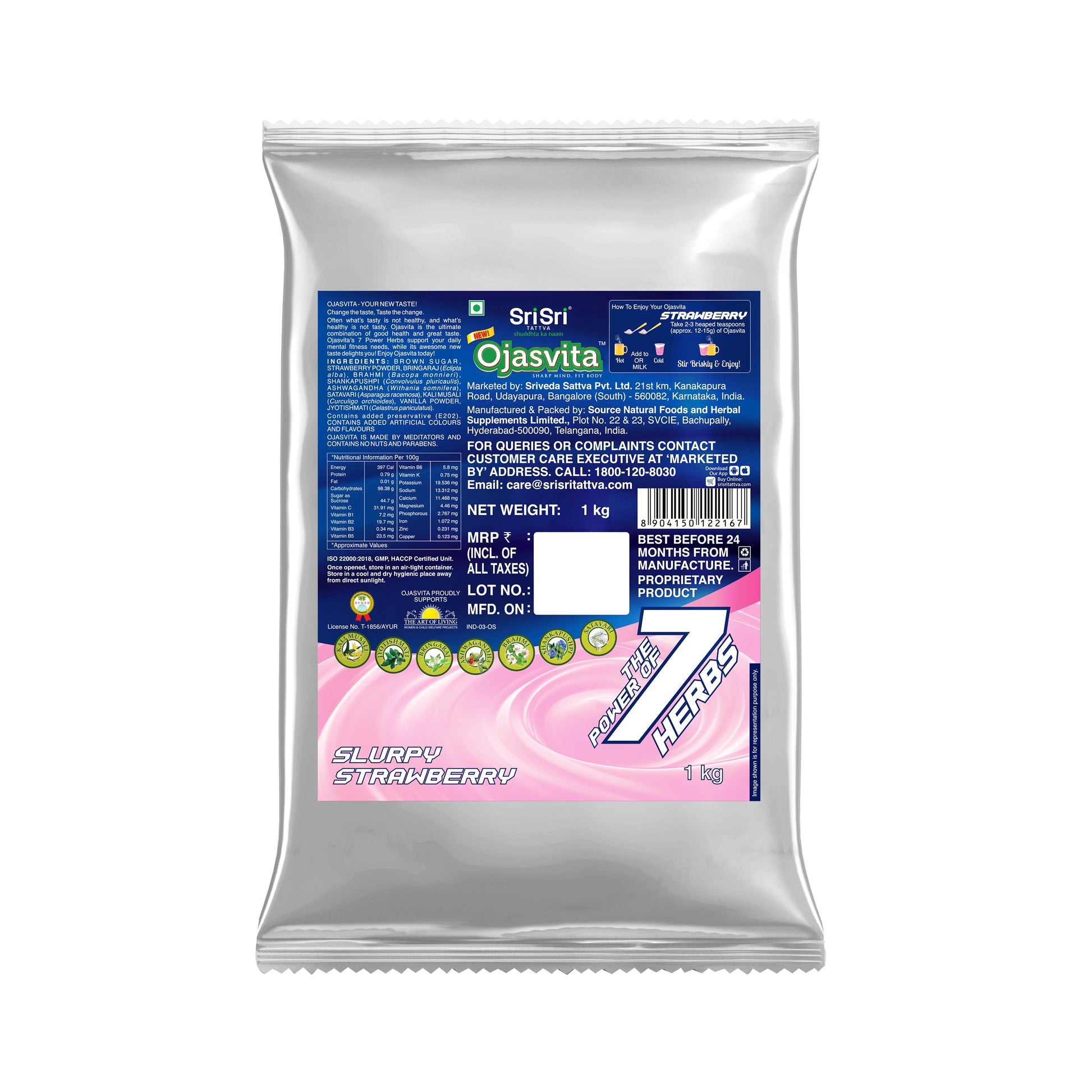 Strawberry Ojasvita - Sharp Mind & Fit Body, 1 kg (Refill Pack) 1kg