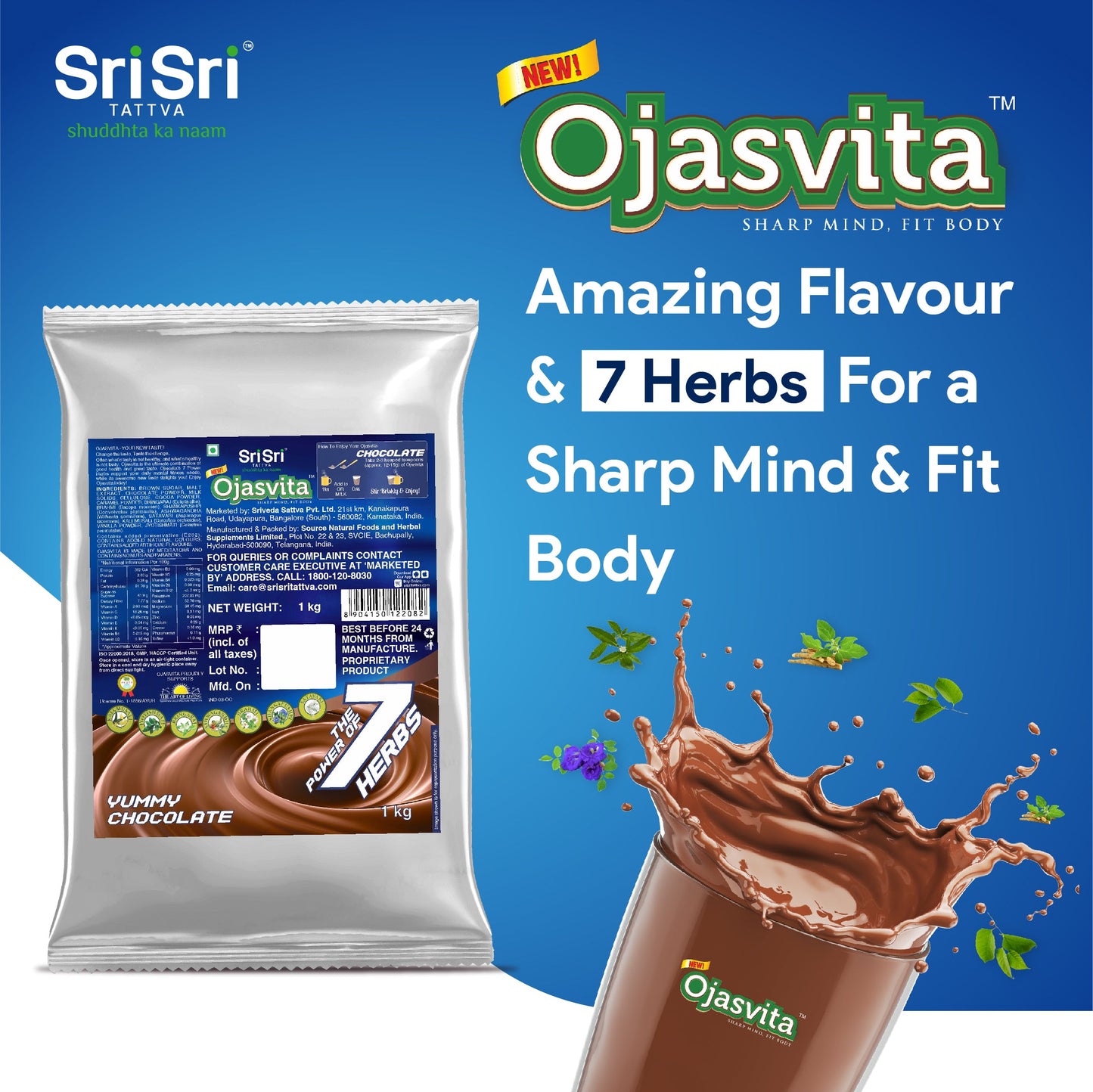 Chocolate Ojasvita - Sharp Mind & Fit Body, 1 kg (Refill Pack) 1kg