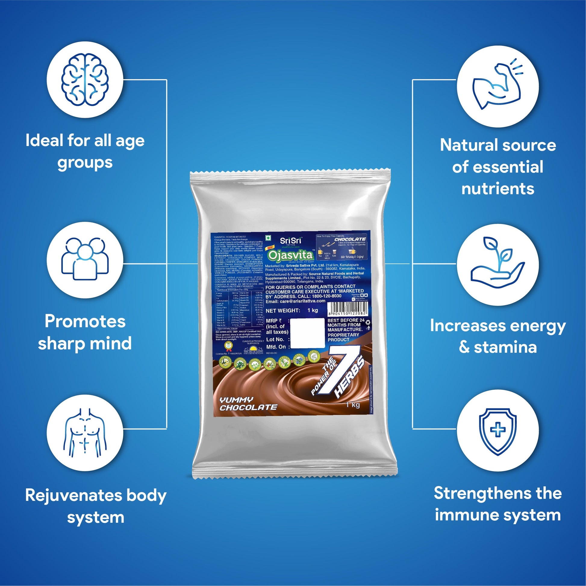 Chocolate Ojasvita - Sharp Mind & Fit Body, 1 kg (Refill Pack) 1kg