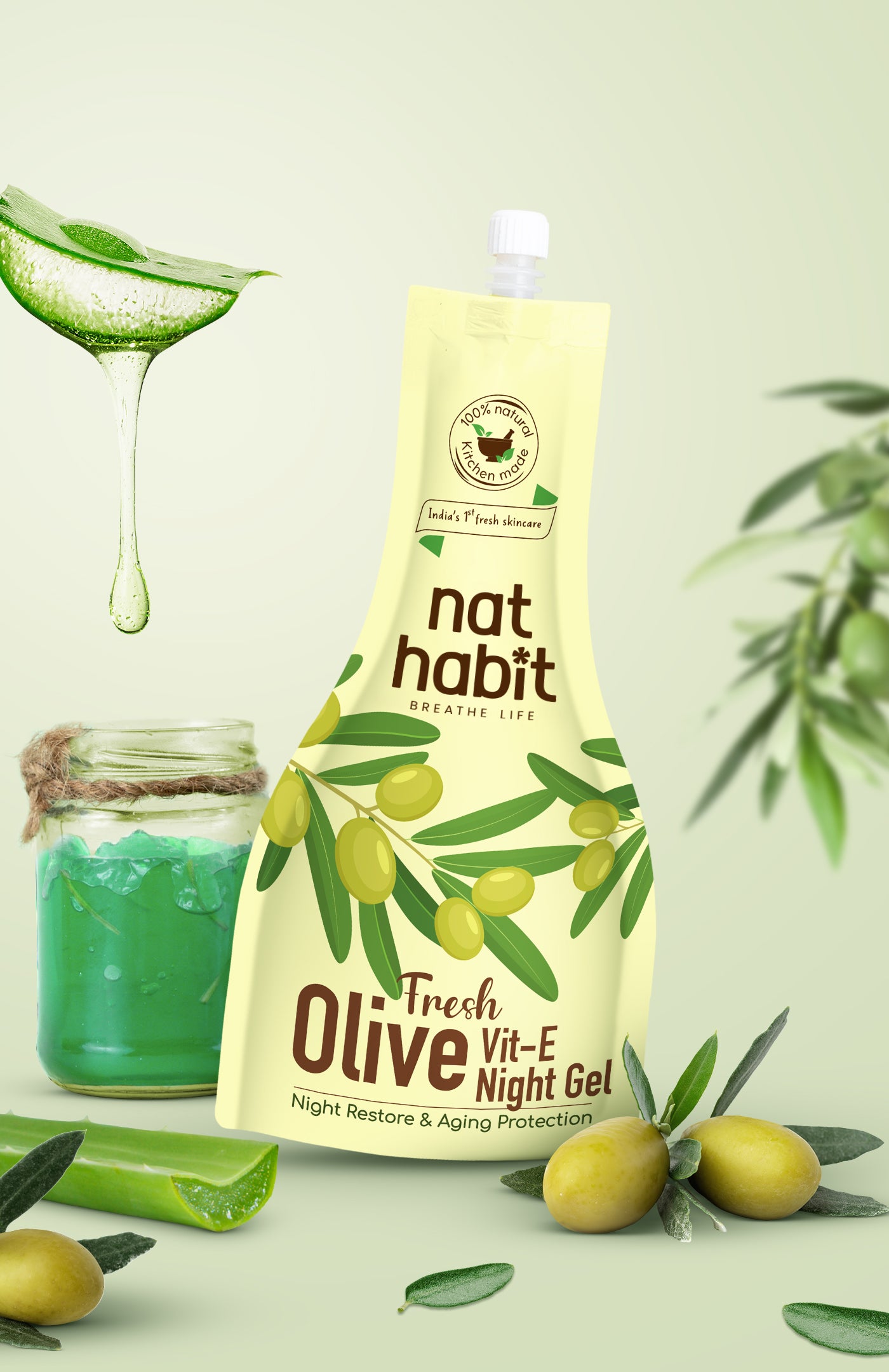 Fresh Olive Vit-E Night Gel Face Pack 80g × 1