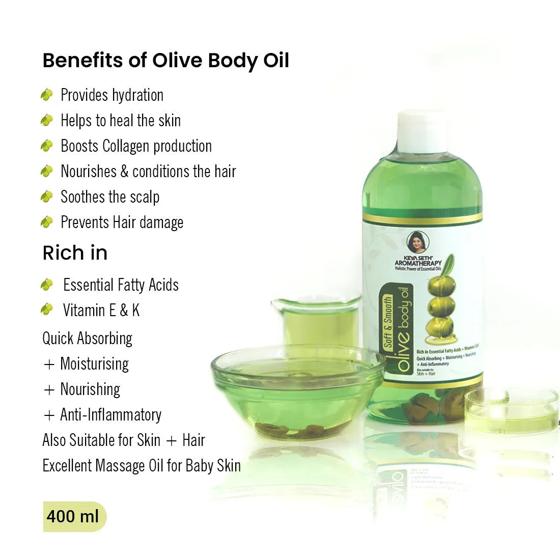 Olive Body Oil, Quick Absorbing Non-Sticky Nourishment I Hair & Skin, Daily Use After Bath Massage Oil I Pure Olive & Essential Oils Enriched 100ml x 3