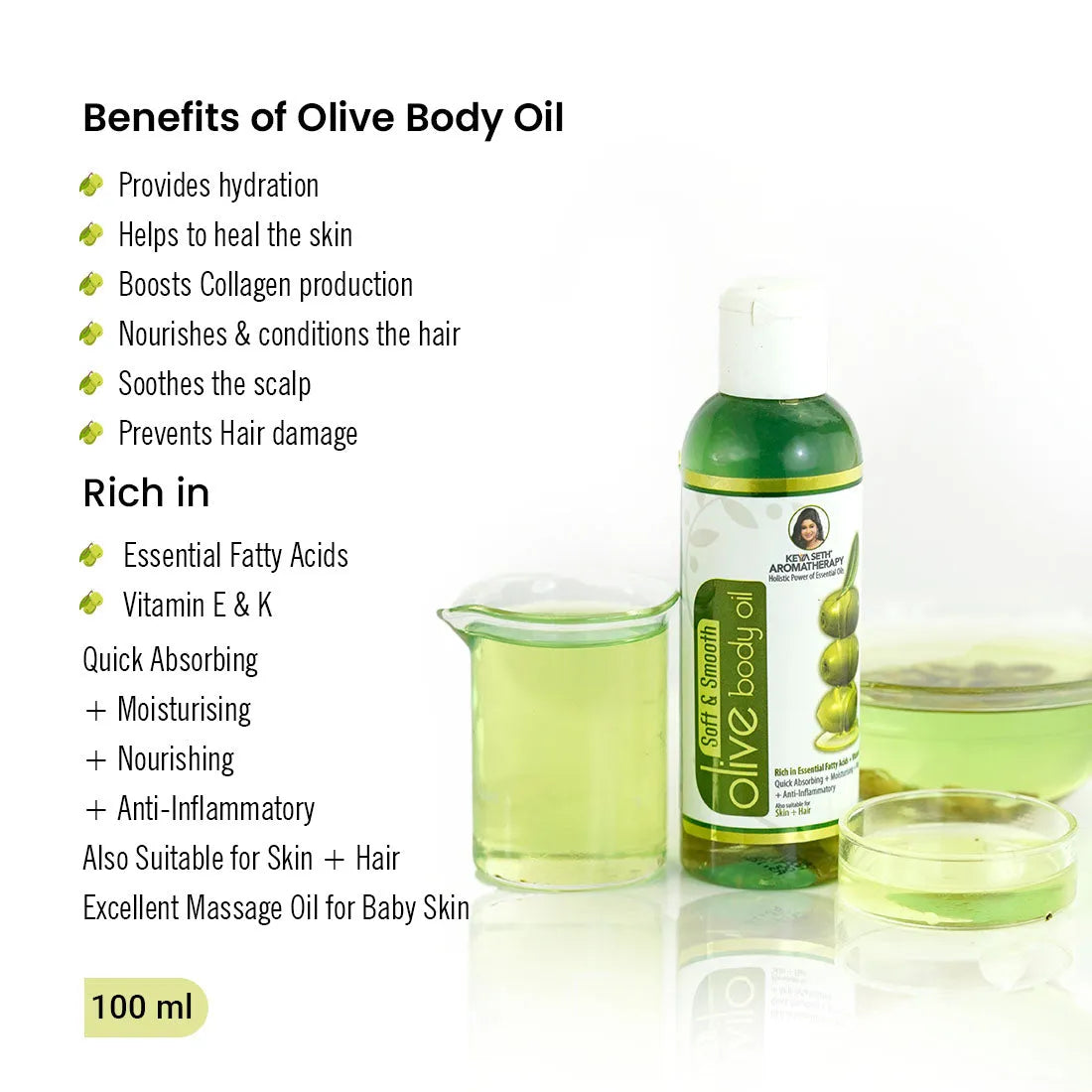 Olive Body Oil, Quick Absorbing Non-Sticky Nourishment I Hair & Skin, Daily Use After Bath Massage Oil I Pure Olive & Essential Oils Enriched 400ml x 3