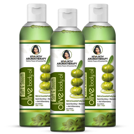 Olive Body Oil, Quick Absorbing Non-Sticky Nourishment I Hair & Skin, Daily Use After Bath Massage Oil I Pure Olive & Essential Oils Enriched 200ml x 3