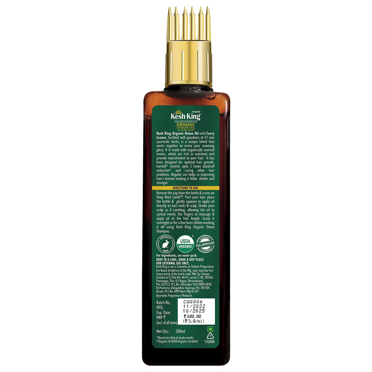 Kesh King Organic Onion Oil With Curry Leaves 100 ml
