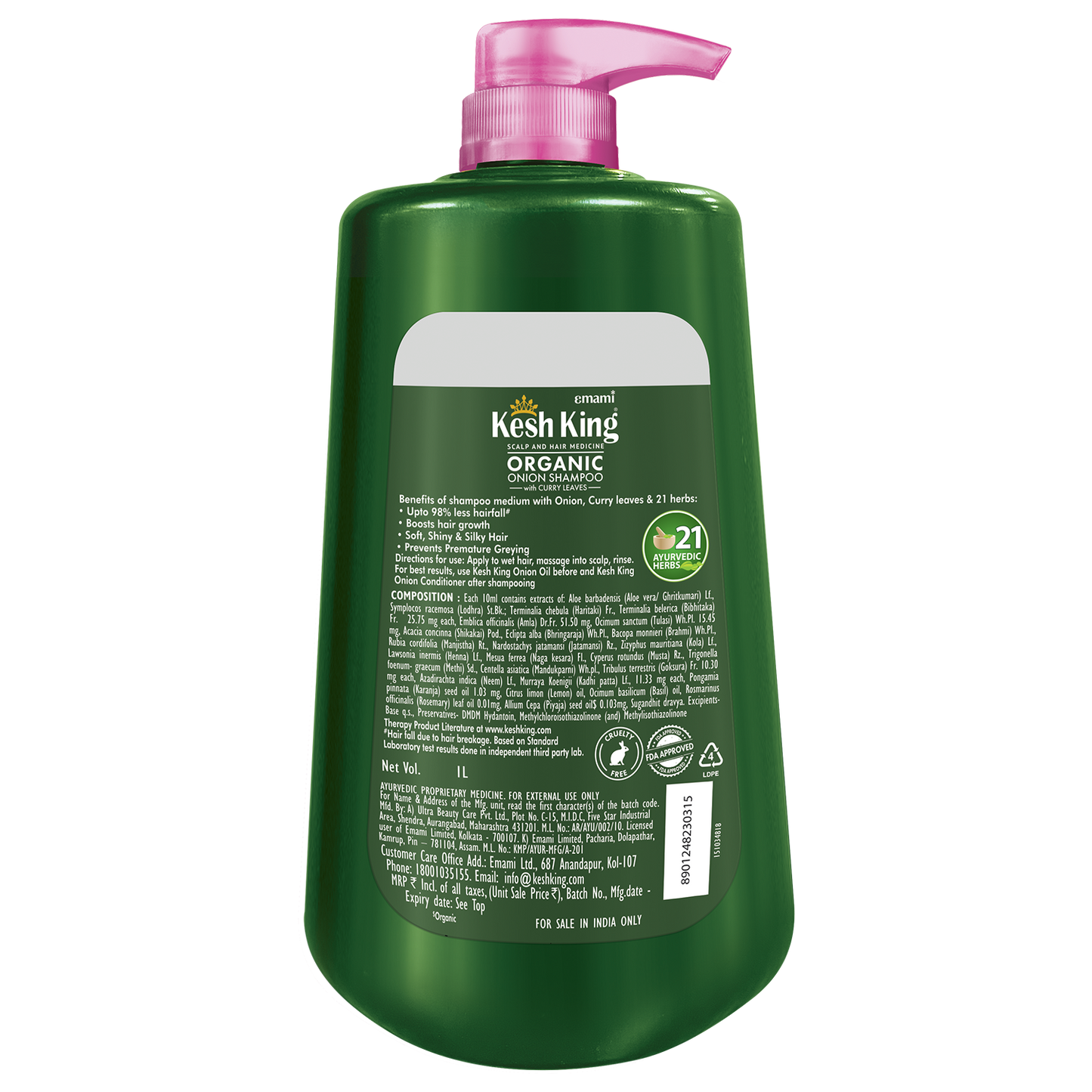 Kesh King Organic Onion Shampoo With Curry Leaves - 1L