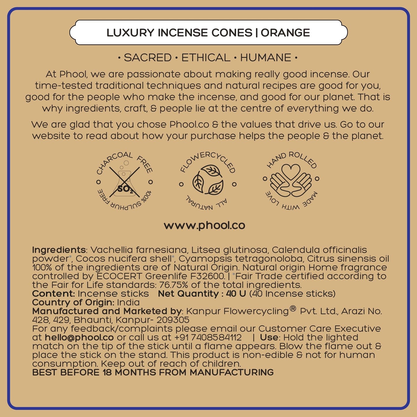 Natural Incense Cones - Orange