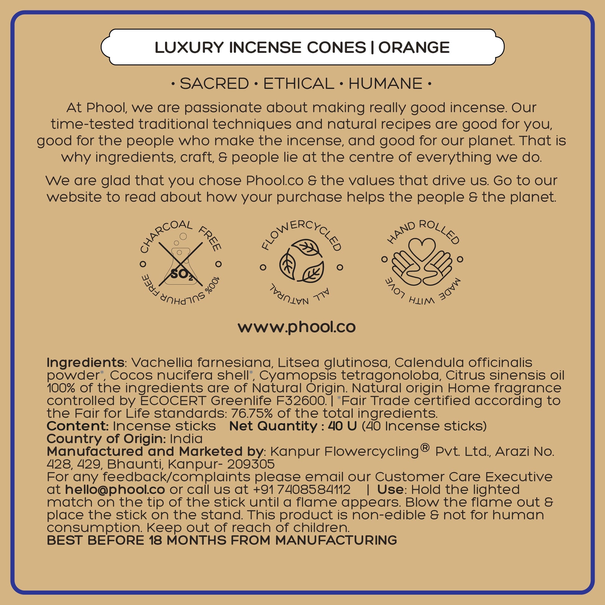 Natural Incense Cones - Orange