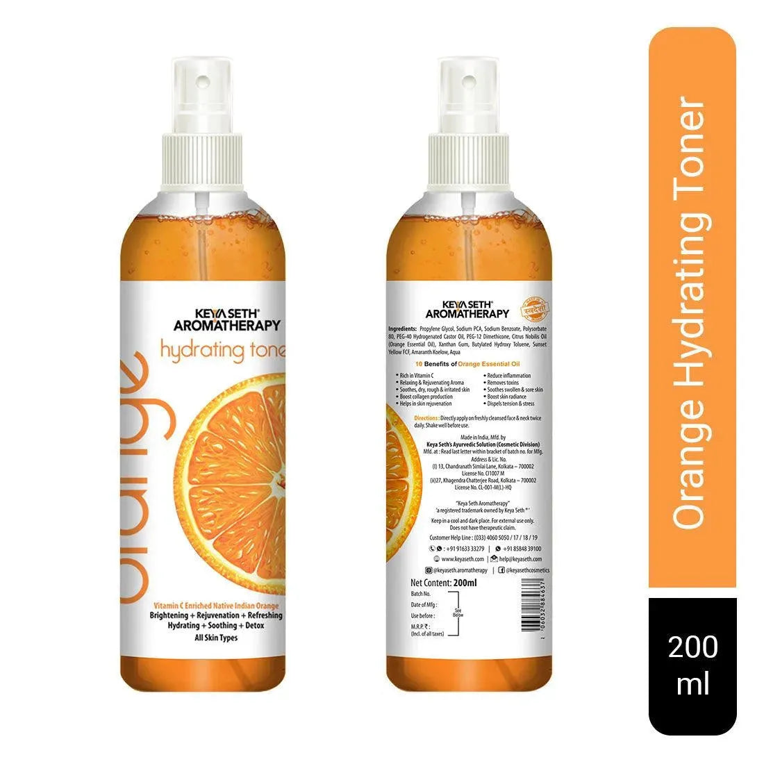 Orange Hydrating Toner, Vitamin C Enriched, Brightening, Rejuvenating, Refreshing, Soothing & Detox for All Skin Types, Orange Essential Oil 200ml