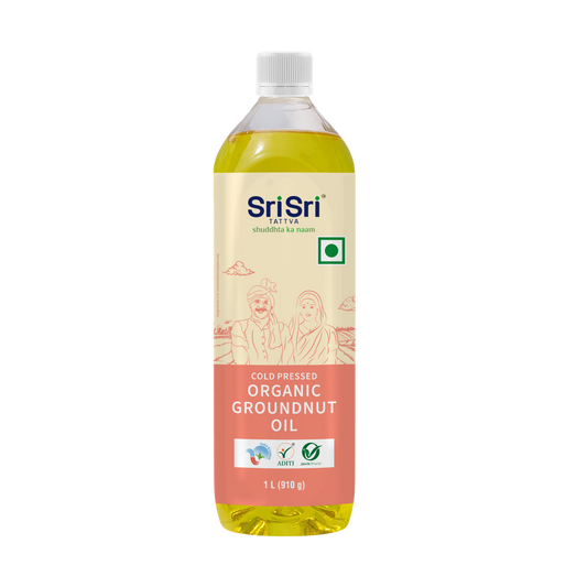 【Sri Sri Tattva】 Organic Groundnut Oil Bottle (Cold Pressed, Unrefined)｜ オーガニック ピーナッツオイル（コールドプレス・未精製）｜ 1L