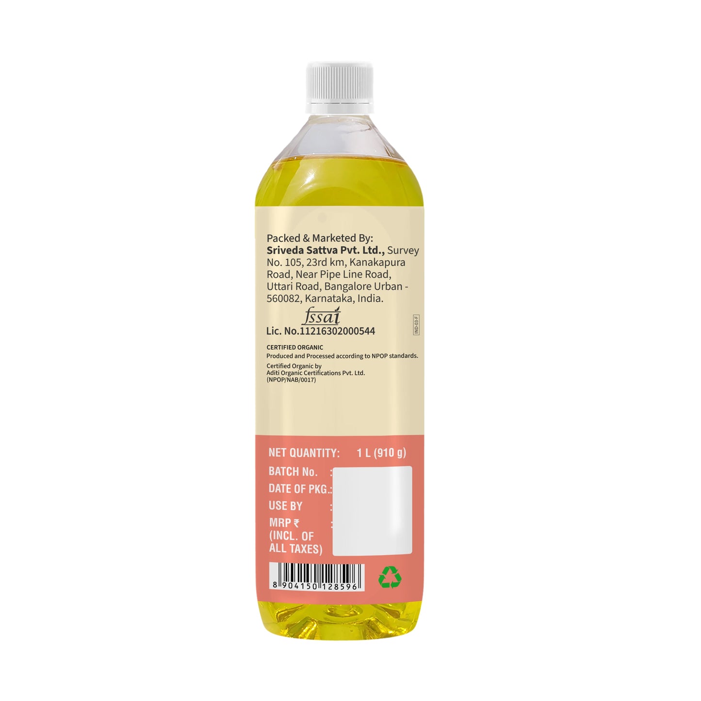Organic Groundnut Oil Bottle - Cold Pressed | Unrefined | 1 L 1L